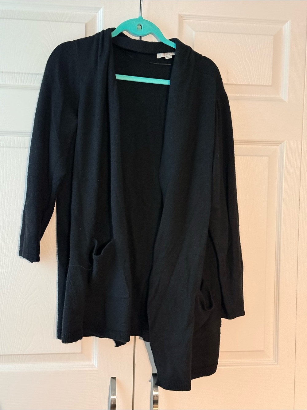 LOFT Black Open-Front Knit Cardigan with Pockets